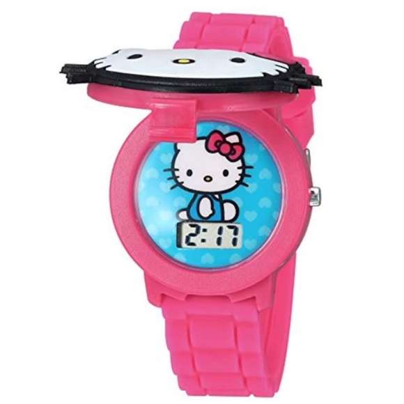 Sanrio Hello Kitty Face Flip Digital Girls  Wristwatch Hotpink New in Gift Box - Picture 2 of 4